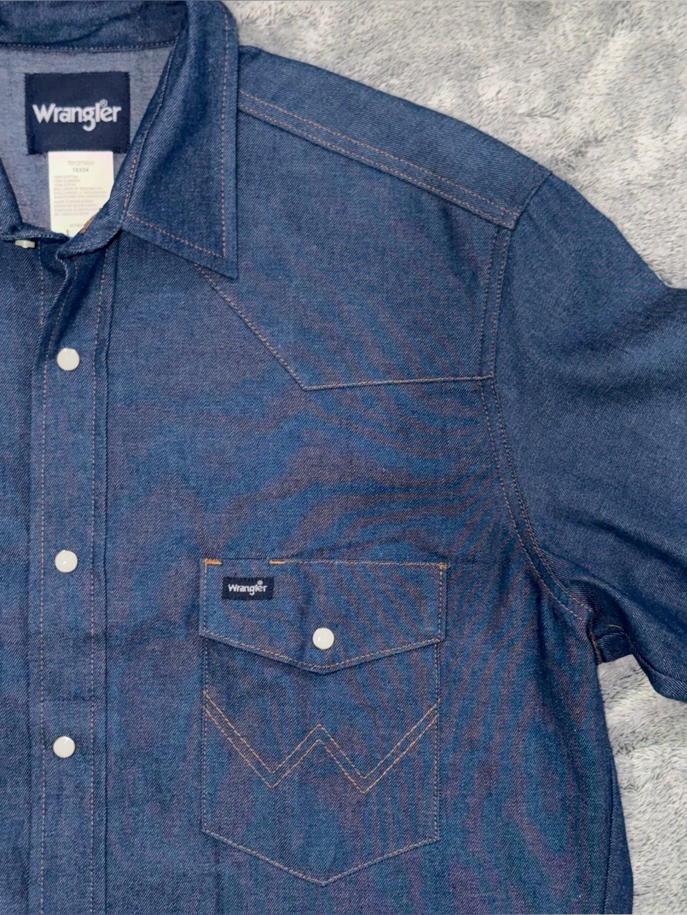 Wrangler Denim Pearl Snap Button Up Shirt 16x34